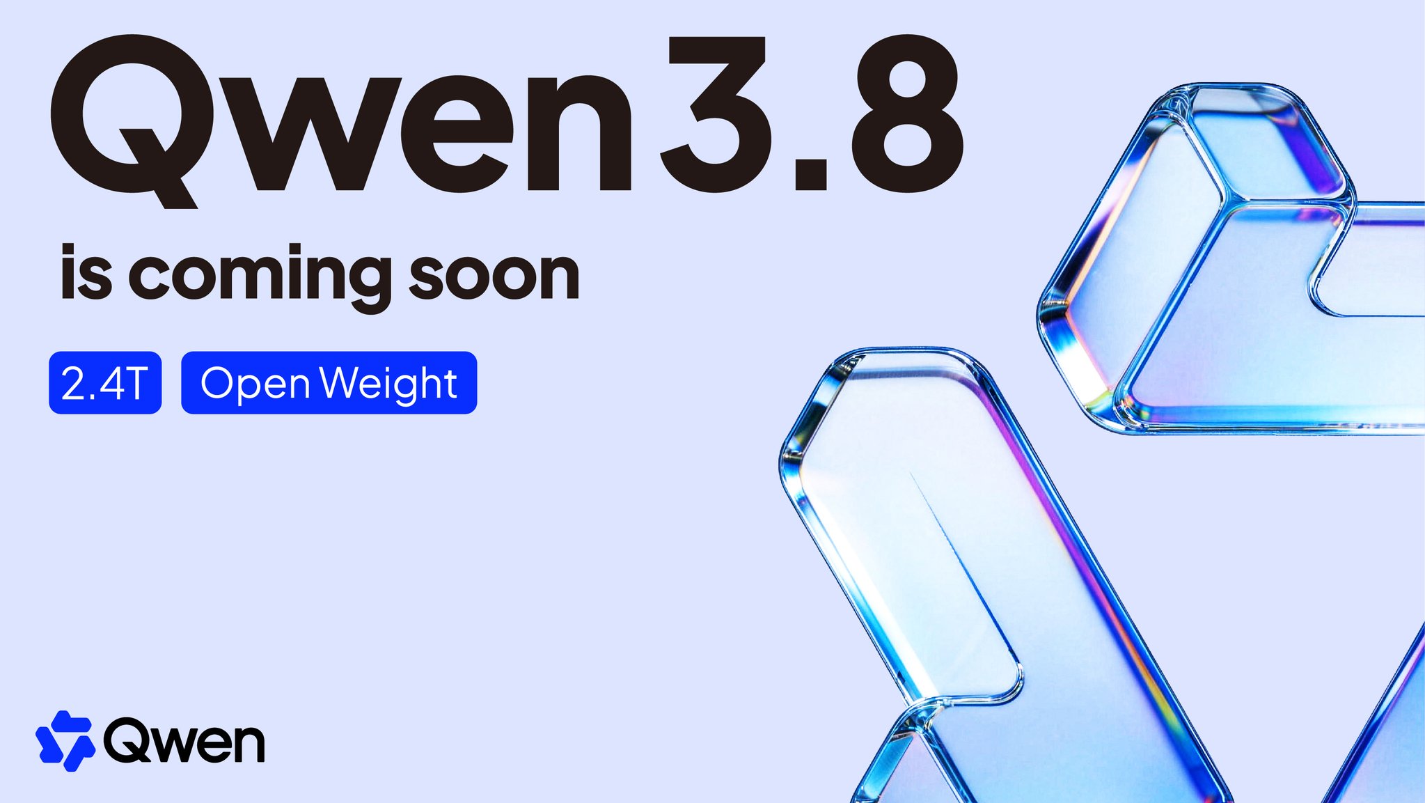 Qwen3.8 Official Announcement Image: “2.4T” and “Open Weight”