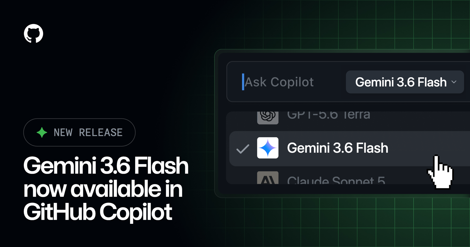 GitHub announcement for Gemini 3.6 Flash in Copilot